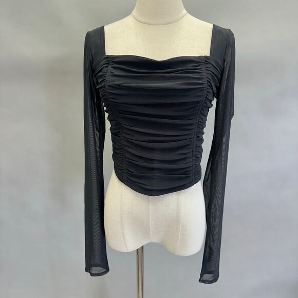 Abercrombie & Fitch black ruched mesh corset style long sleeve top size medium - Picture 16 of 16